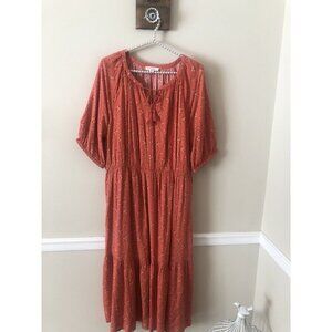 Beach Lunch Lounge Womens Size XL Orange Floral Tiered Maxi Dress Boho Prairie